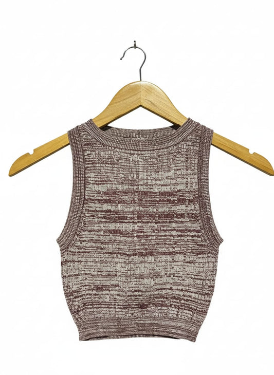 FIRST MSE |XS| BUST 10| MELANGE KNIT HIGH-NECK CROP TANK