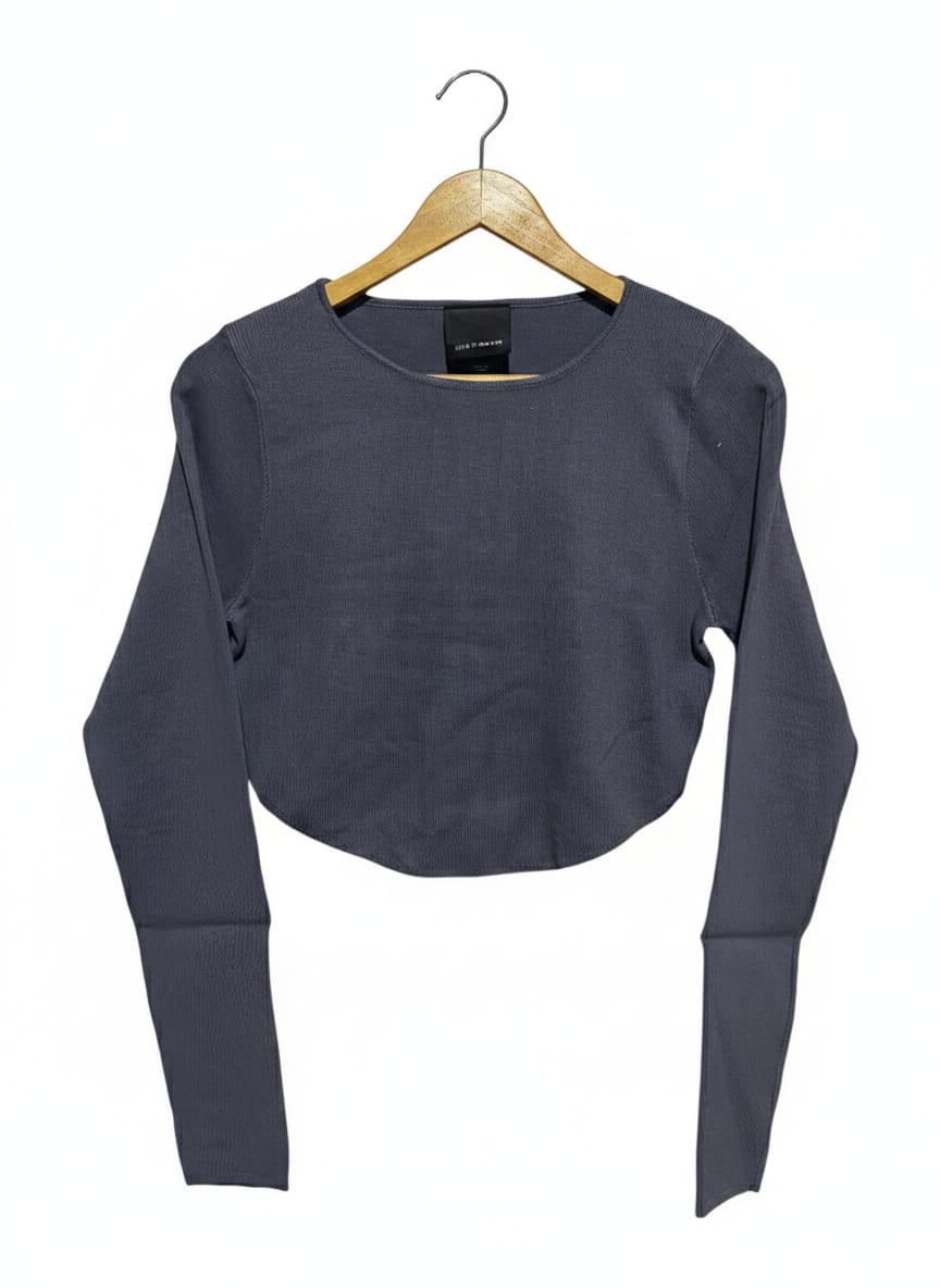 ALICE IN THE EVE |S| BUST 16| STRETCHY CURVED-HEM CROP TOP IN SLATE BLUE