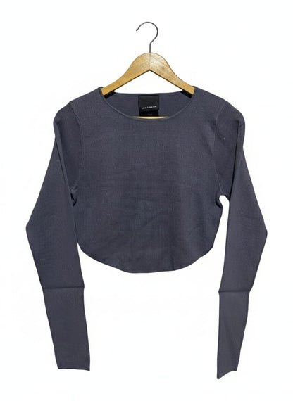 ALICE IN THE EVE |S| BUST 16| STRETCHY CURVED-HEM CROP TOP IN SLATE BLUE