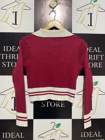 VALLEY GIRL |L| BUST 15| PREPPY RIBBED V-NECK POLO KNIT