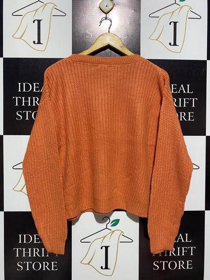 BOOHOO |XL| BUST 22| WAFFLE-KNIT SWEATER BRIGHTEN UP YOUR COLD-WEATHER ROTATION WITH THIS RADIANT ORANGE PULLOVER