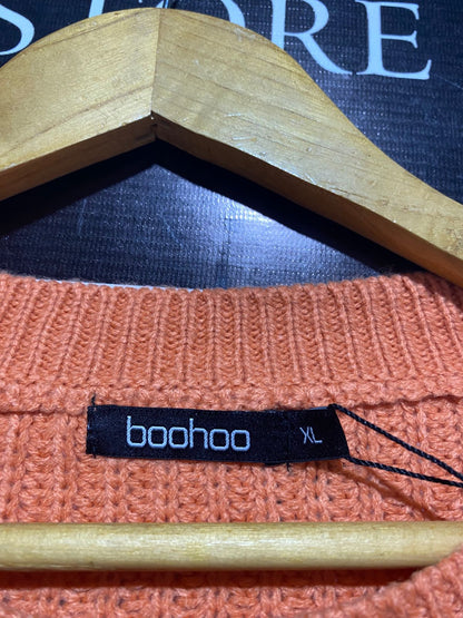 BOOHOO |XL| BUST 22| WAFFLE-KNIT SWEATER BRIGHTEN UP YOUR COLD-WEATHER ROTATION WITH THIS RADIANT ORANGE PULLOVER