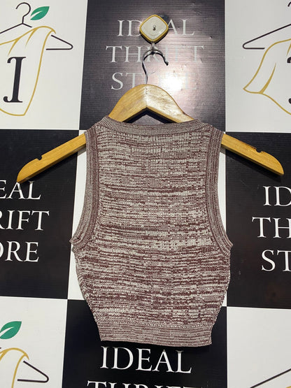 FIRST MSE |XS| BUST 10| MELANGE KNIT HIGH-NECK CROP TANK
