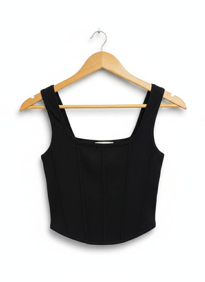 GLASSONS |S| BUST 12| BLACK RIBBED SQUARE NECK CORSET TOP