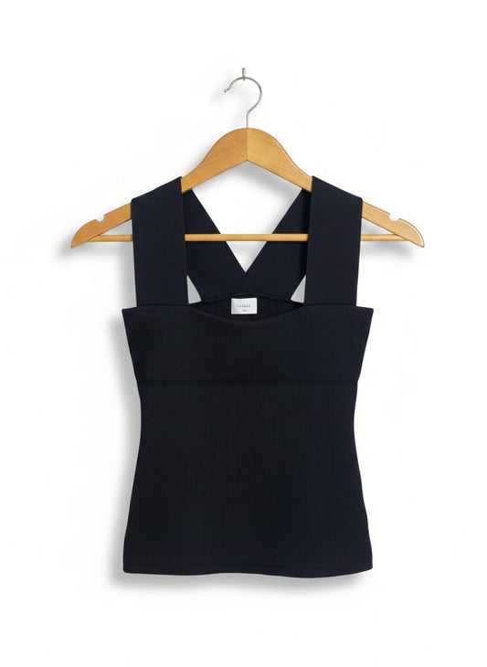 SHEIKE |XS| BUST 12| BLACK RIBBED CRISS-CROSS TANK