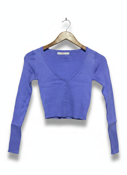 SUPRE |XS| BUST 13| PURPLE RIBBED BUTTON-UP CROP CARDIGAN