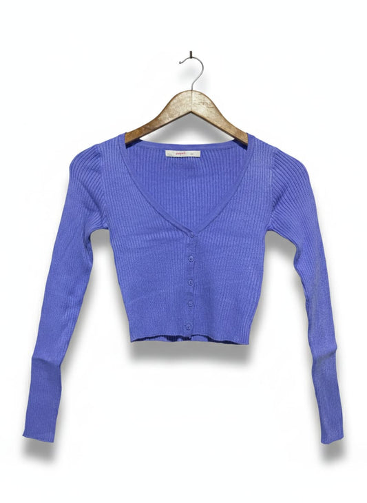 SUPRE |XS| BUST 13| PURPLE RIBBED BUTTON-UP CROP CARDIGAN