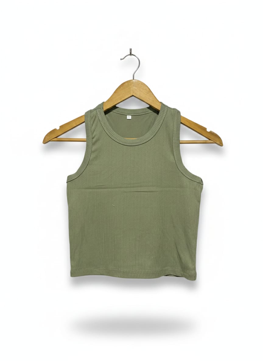 SAGE GREEN RIBBED CROP TANK |S/M| BUST 13|