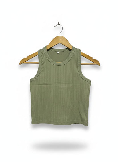 SAGE GREEN RIBBED CROP TANK |S/M| BUST 13|