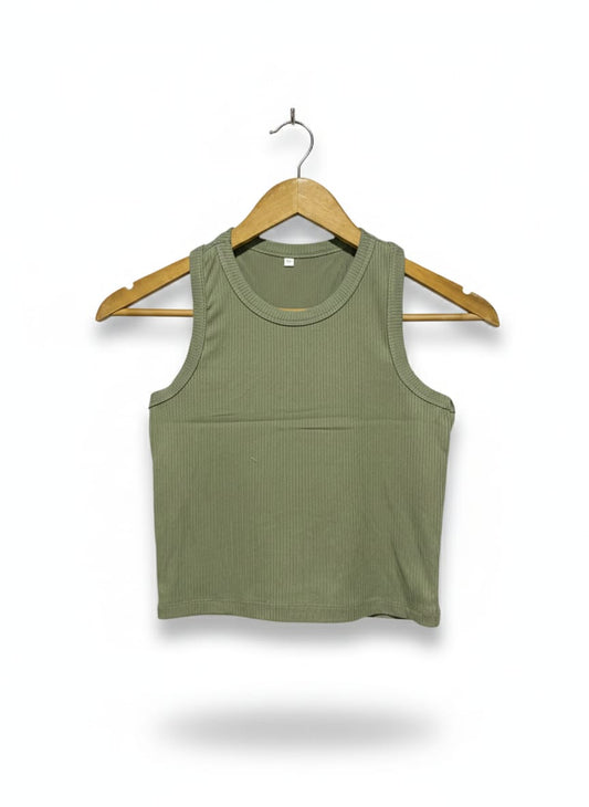SAGE GREEN RIBBED CROP TANK |S/M| BUST 13|