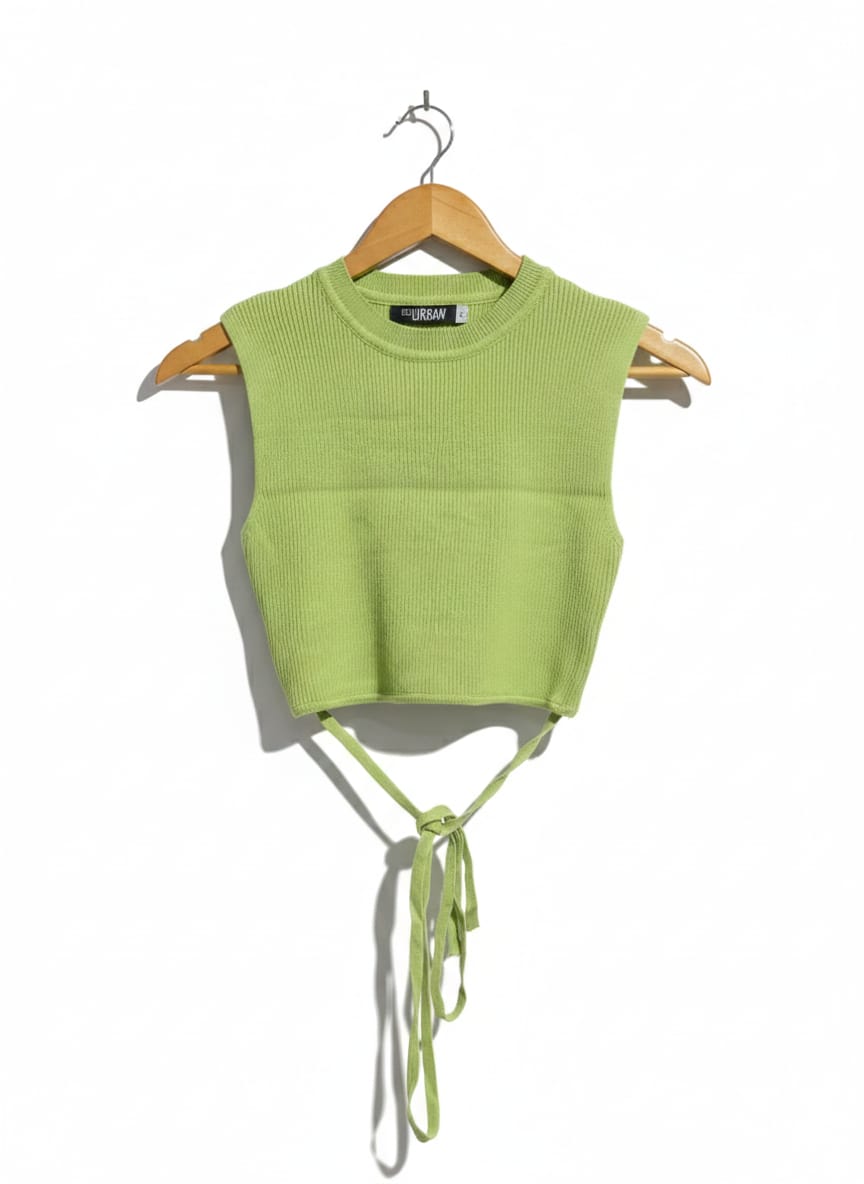 GTW URBAN |L| BUST 13| LIME GREEN RIBBED TIE-BACK CROP TANK