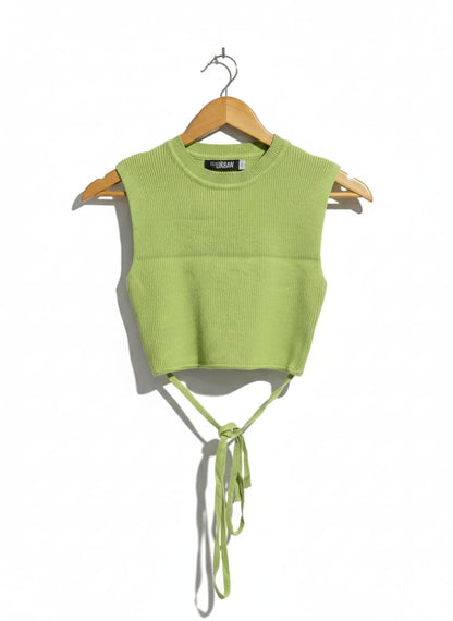 GTW URBAN |L| BUST 13| LIME GREEN RIBBED TIE-BACK CROP TANK