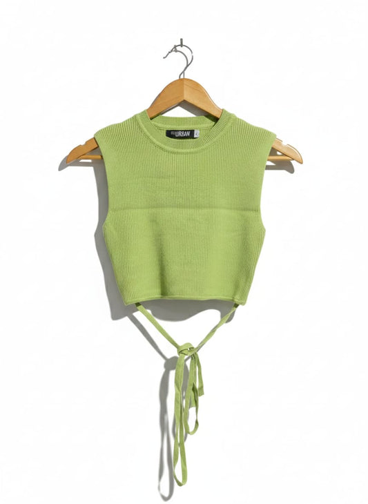 GTW URBAN |L| BUST 13| LIME GREEN RIBBED TIE-BACK CROP TANK
