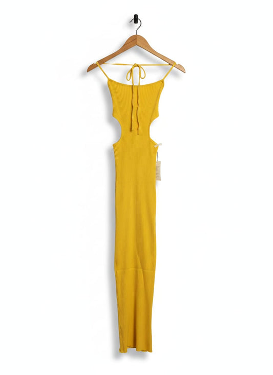MESHKI |XS| BUST 9| VIBRANT YELLOW RIBBED HALTER CUT-OUT MAXI DRESS