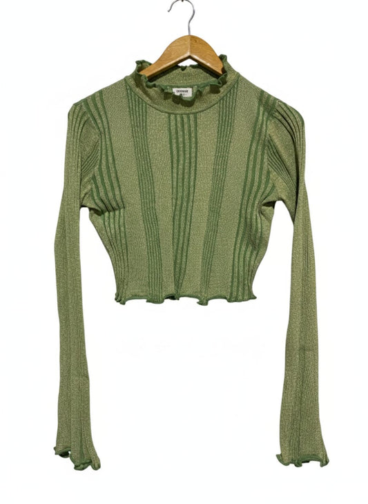 COTTON ON |S| BUST 18| SAGE GREEN RIBBED RUFFLE-TRIM CROP TOP