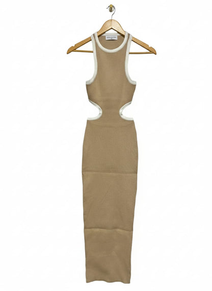 STELLINO |S/M| BUST 11| TAN RIBBED CUT-OUT RACERBACK MAXI DRESS