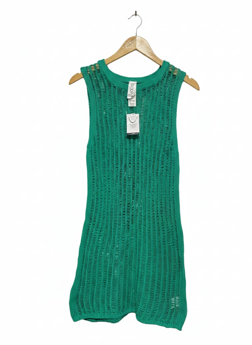 COTTON ON BODY  |XS| BUST 14| EMERALD GREEN OPEN-WEAVE CROCHET TANK TOP