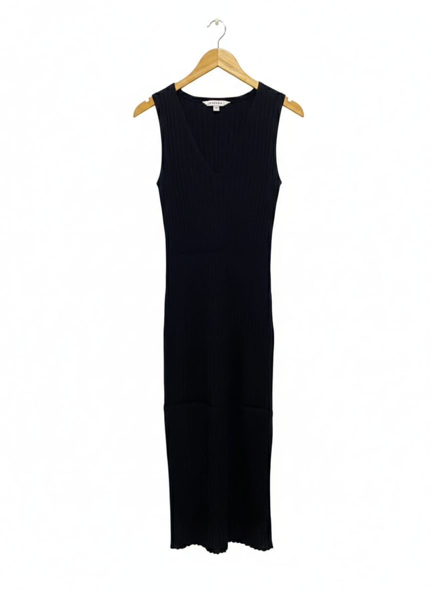 PREVIEW |M| BUST 13| SLEEVELESS BLACK RIBBED V-NECK MAXI DRESS