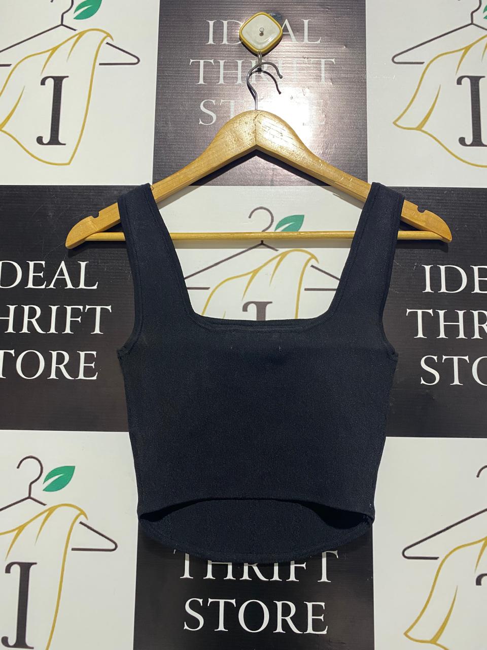 GLASSONS |S| BUST 12| BLACK RIBBED SQUARE NECK CORSET TOP