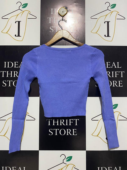 SUPRE |XS| BUST 13| PURPLE RIBBED BUTTON-UP CROP CARDIGAN