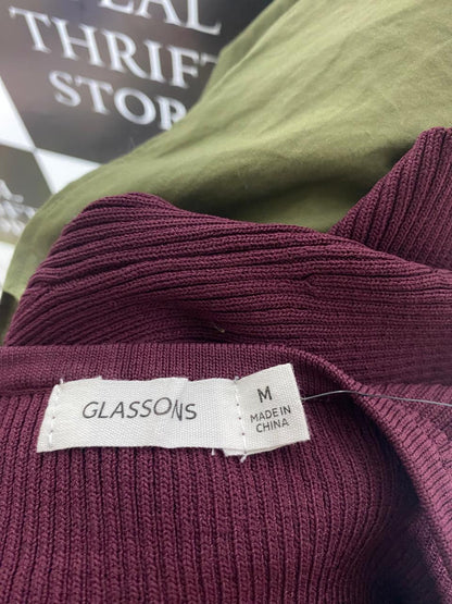 GLASSONS |M| BUST 13| PLUM HALTER-NECK BUTTON-DOWN TOP