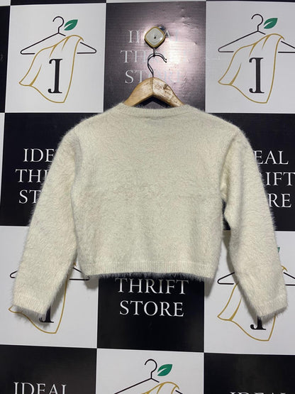 BARDOT JUNIOR |M| BUST 16| CREAM TEXTURED FUZZY CROP SWEATER