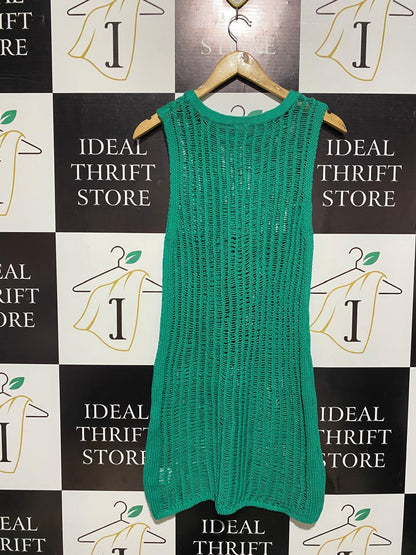 COTTON ON BODY  |XS| BUST 14| EMERALD GREEN OPEN-WEAVE CROCHET TANK TOP