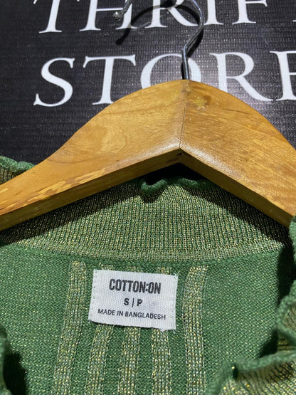 COTTON ON |S| BUST 18| SAGE GREEN RIBBED RUFFLE-TRIM CROP TOP