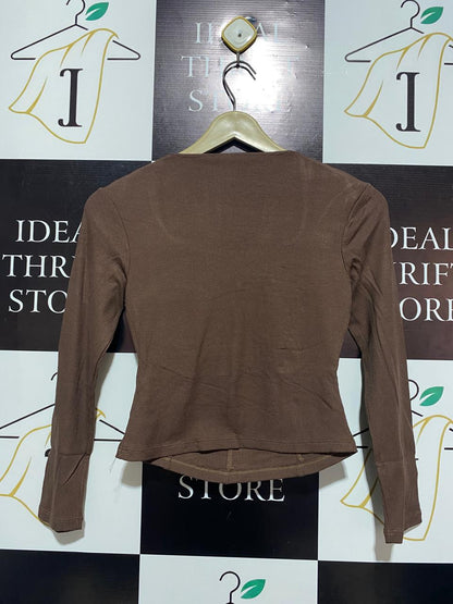 TWENTY FOUR SEVEN |S| BUST 14|B12| BROWN RIBBED SQUARE-NECK CORSET TOP