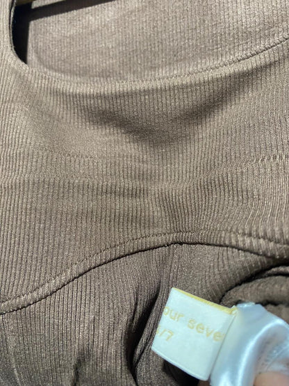 TWENTY FOUR SEVEN |S| BUST 14|B12| BROWN RIBBED SQUARE-NECK CORSET TOP