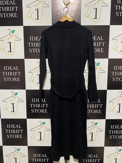 ANKO |M| BUST 16| BLACK RIBBED BUTTON-DOWN MAXI DRESS WITH BELT COLLARED NECKLINE