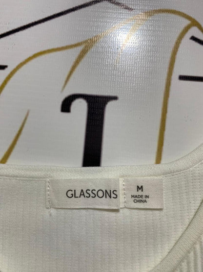 GLASSONS |M| BUST 14| WHITE RIBBED SQUARE-NECK CROP TANK