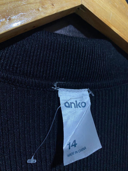 ANKO |M| BUST 16| BLACK RIBBED BUTTON-DOWN MAXI DRESS WITH BELT COLLARED NECKLINE