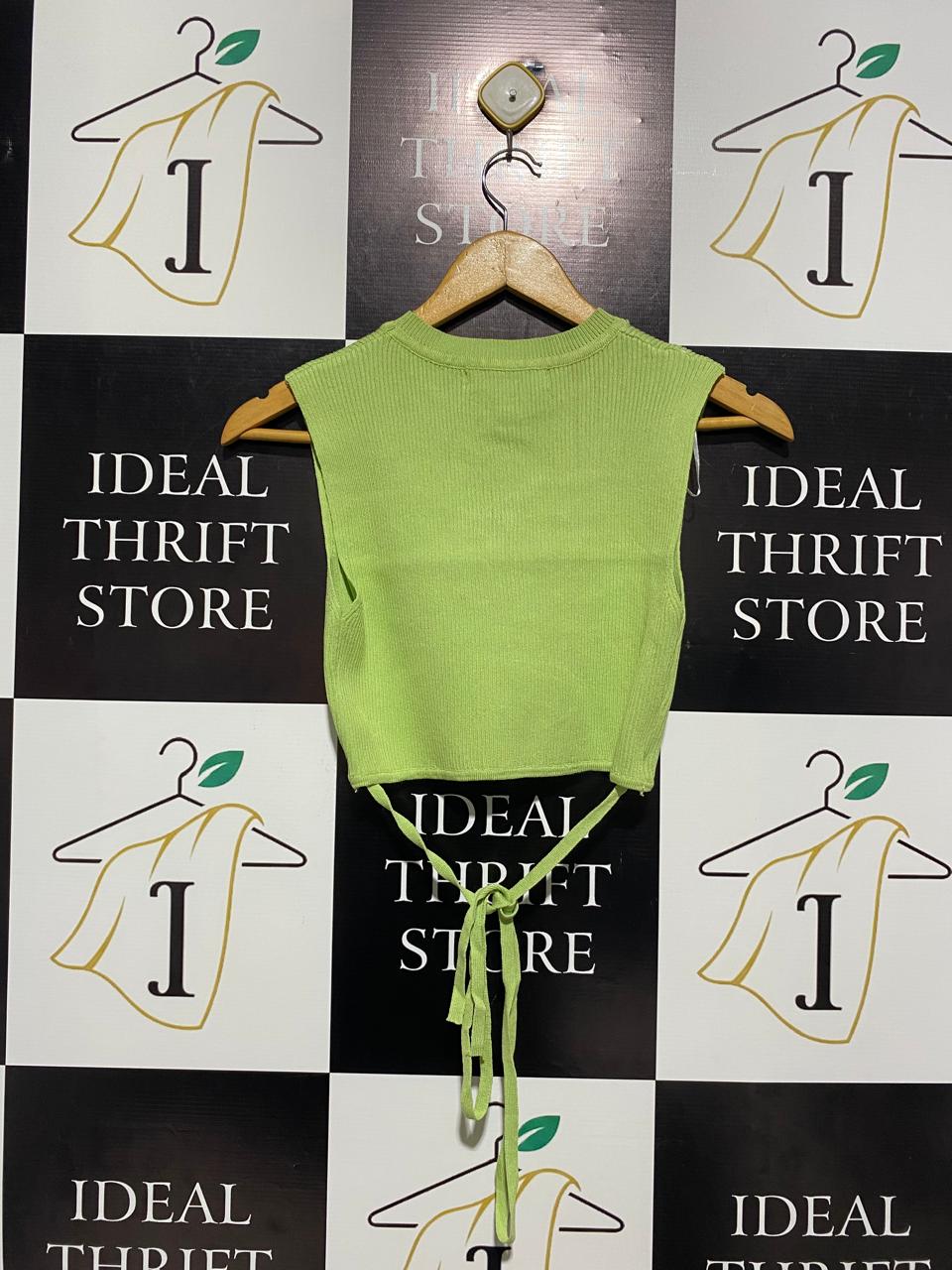 GTW URBAN |L| BUST 13| LIME GREEN RIBBED TIE-BACK CROP TANK