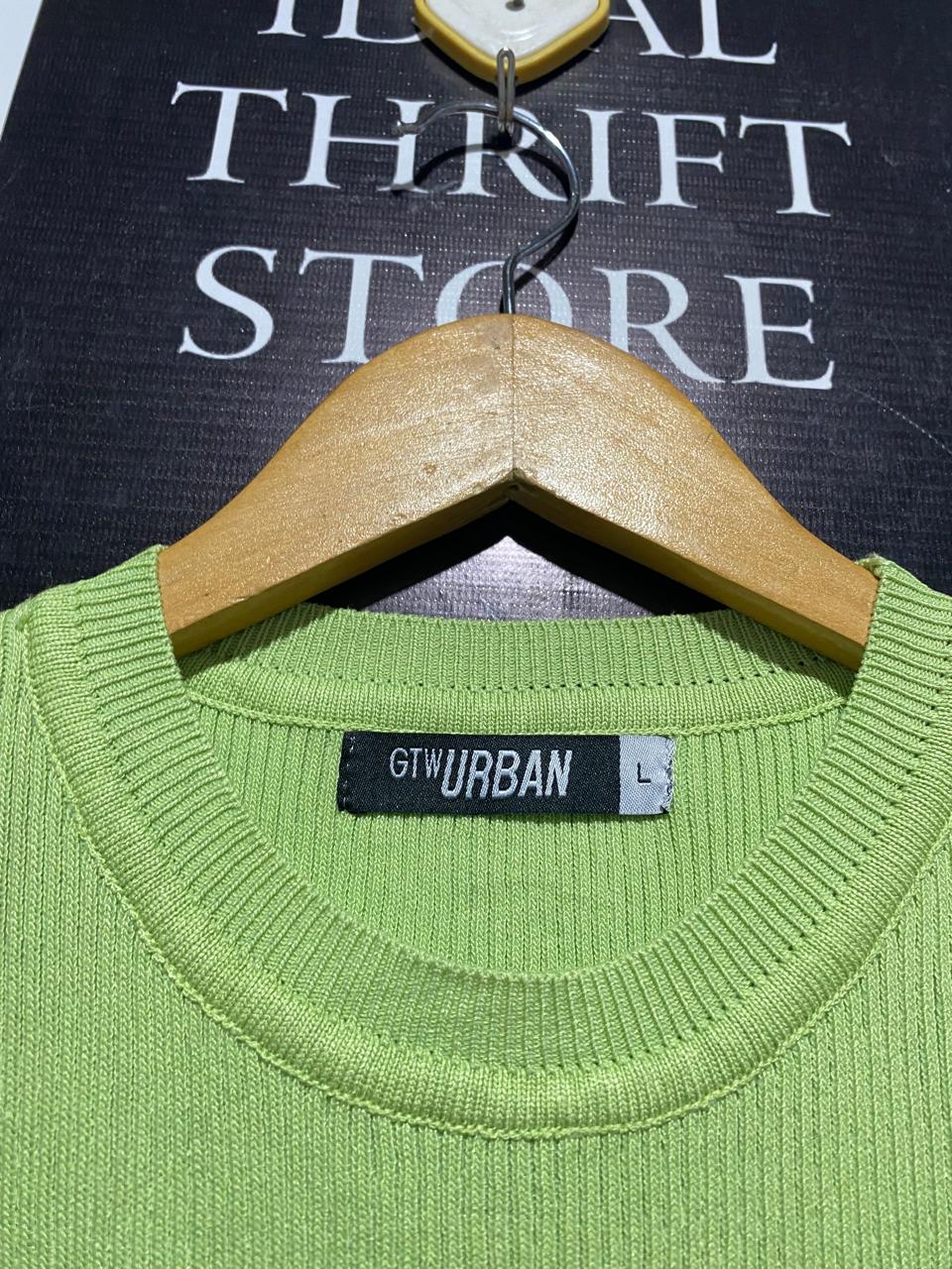 GTW URBAN |L| BUST 13| LIME GREEN RIBBED TIE-BACK CROP TANK