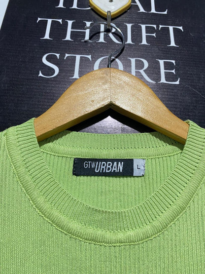 GTW URBAN |L| BUST 13| LIME GREEN RIBBED TIE-BACK CROP TANK