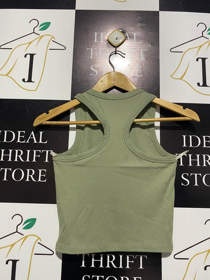 SAGE GREEN RIBBED CROP TANK |S/M| BUST 13|
