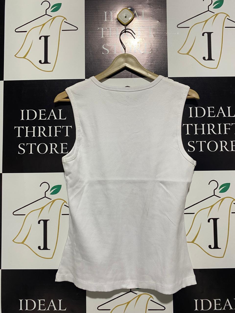WOMAN |L| BUST 16| WHITE RIBBED ASYMMETRICAL CUT-OUT TANK