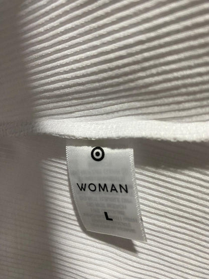 WOMAN |L| BUST 16| WHITE RIBBED ASYMMETRICAL CUT-OUT TANK