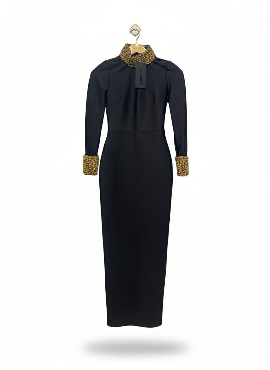 NOVALUXE |S| BUST 14| Long Black Bodycon or Bandage Midi Dress