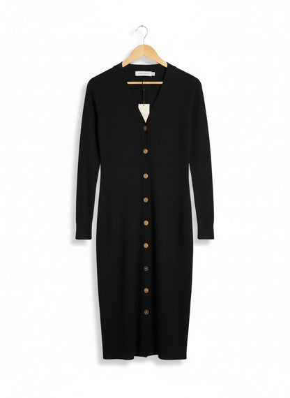 SUNNY GIRL |S| BUST 17| BLACK ESSENTIAL RIBBED BUTTON-DOWN MIDI DRESS