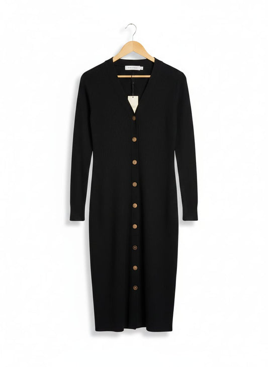 SUNNY GIRL |S| BUST 17| BLACK ESSENTIAL RIBBED BUTTON-DOWN MIDI DRESS