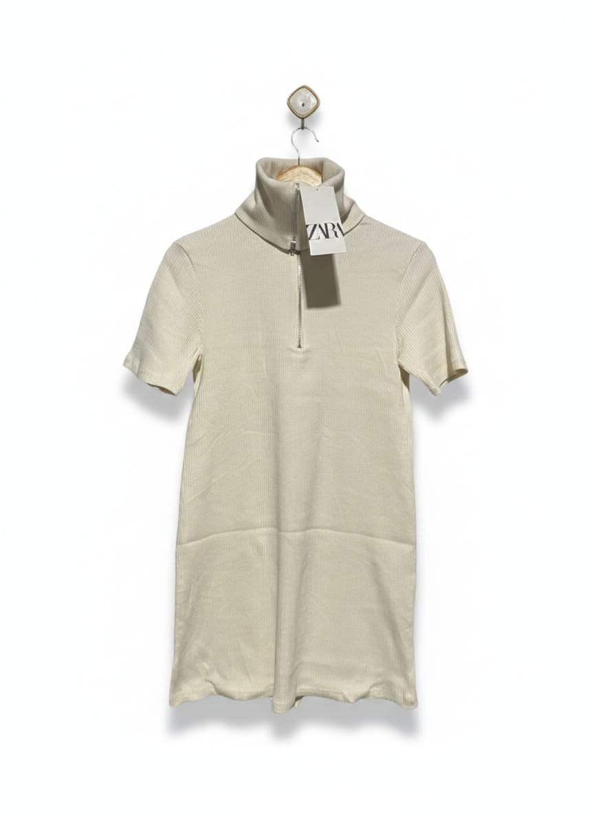 ZARA |M| BUST 17| CREAM ZIP-UP TURTLENECK MINI DRESS