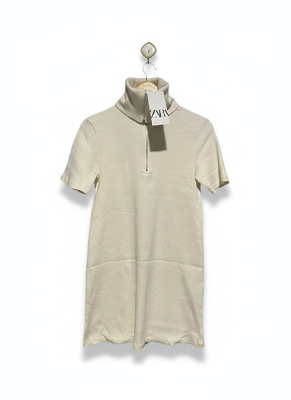 ZARA |M| BUST 17| CREAM ZIP-UP TURTLENECK MINI DRESS