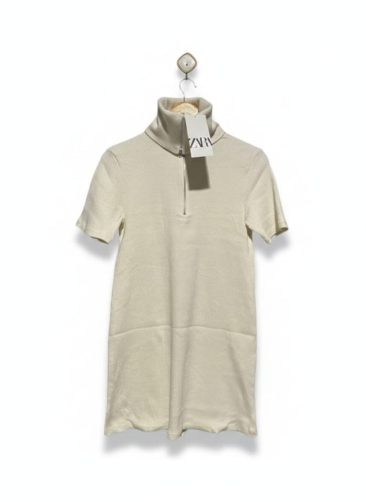 ZARA |M| BUST 17| CREAM ZIP-UP TURTLENECK MINI DRESS