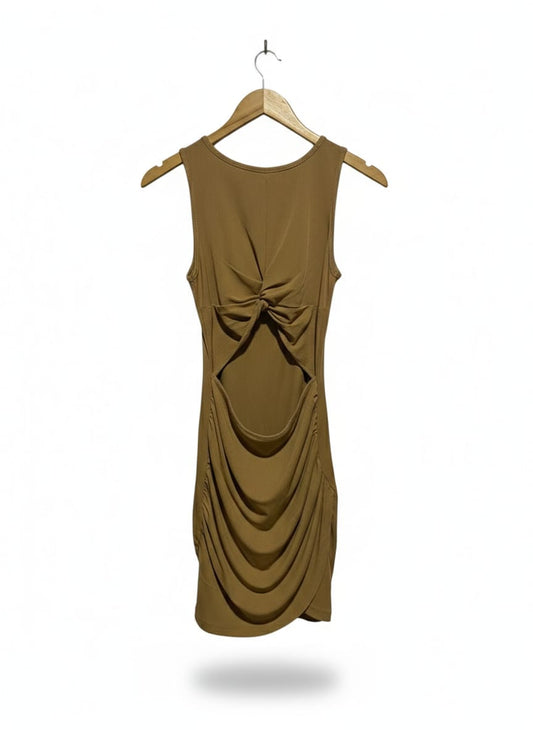 SHEIN |S| BUST 14| EARTH-TONE BACKLESS MINI DRESS WITH KNOT DETAIL