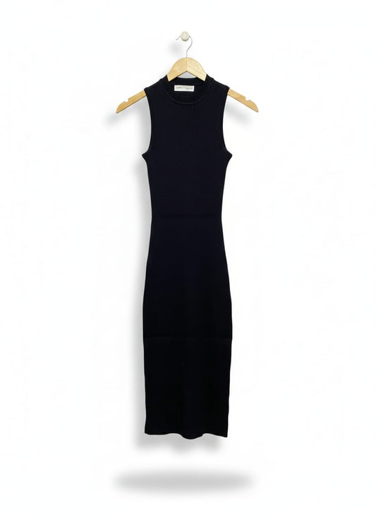 SUPRE |S| BUST 10| SLEEK BLACK HIGH-NECK SLEEVELESS RIBBED MIDI DRESS