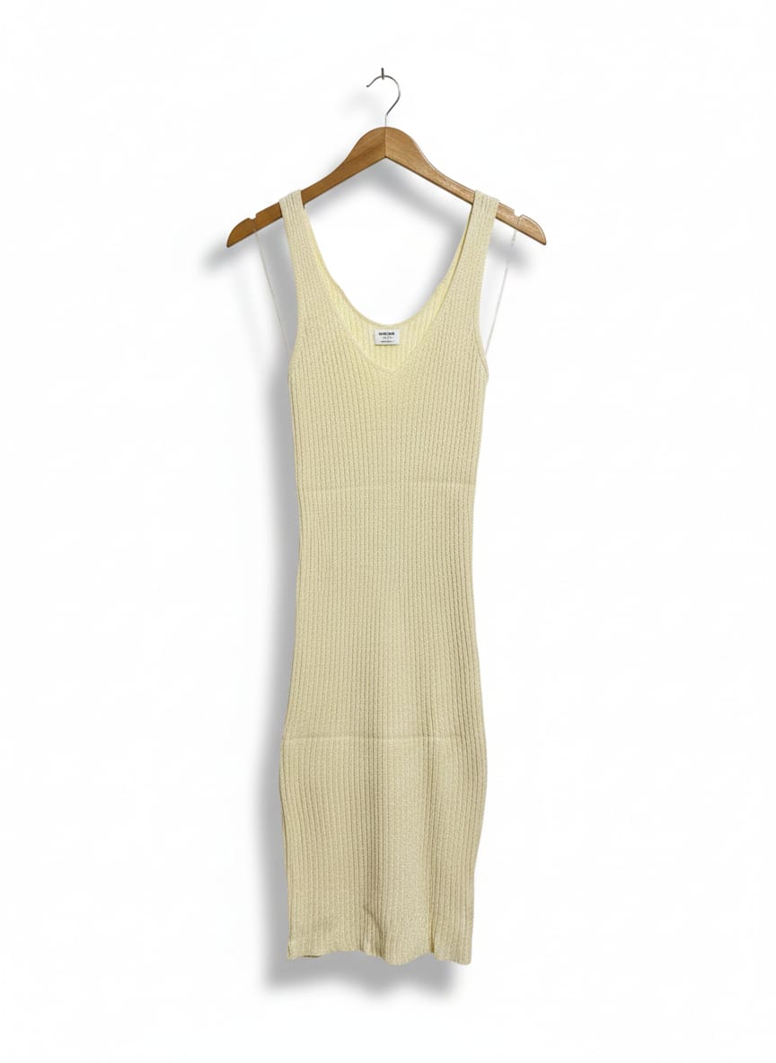 COTTON ON |S| BUST 11| CREAM RIBBED V-NECK SLEEVELESS MAXI DRESS