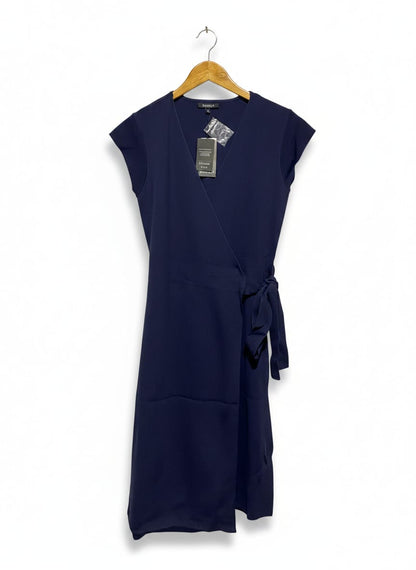 BASQUE |M| BUST 15| CLASSIC NAVY BLUE V-NECK WRAP DRESS WITH SIDE TIE