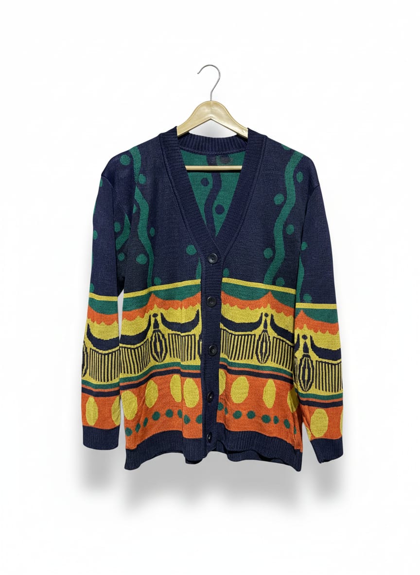 VIBRANT ECLECTIC GEOMETRIC KNIT CARDIGAN |L| BUST 21|